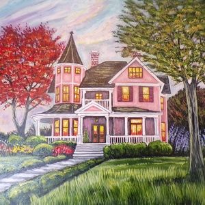 Victorian country house original acrylic painting
